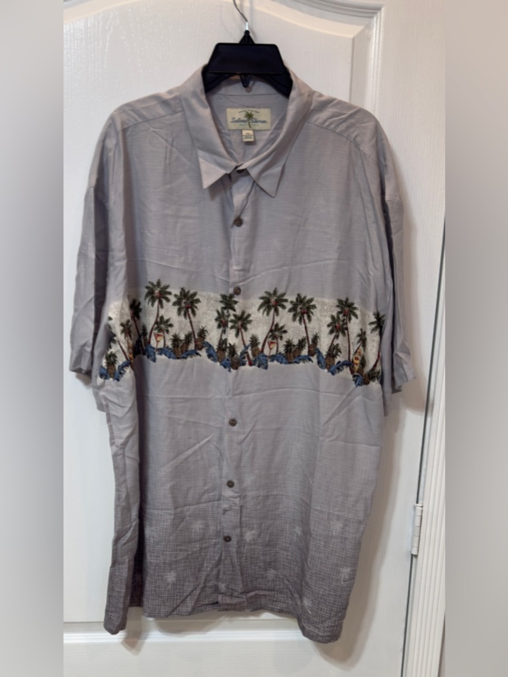 Island Shores  Men's Gray Hawaiian Shirt with Palm Border Button Down XXL